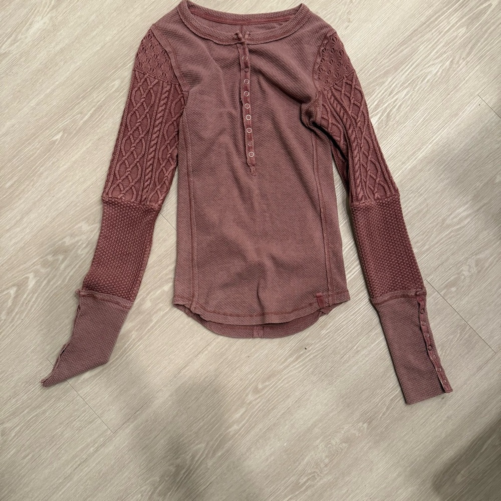 We The Free Long Sleeve Henley Top in Dusty Rose